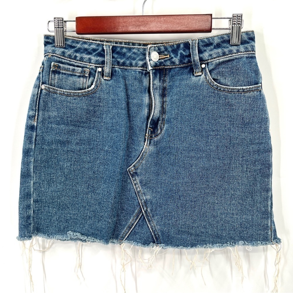 PACSUN Woman's Medium Wash Distressed Y2K Denim Mini Skirt Size 25